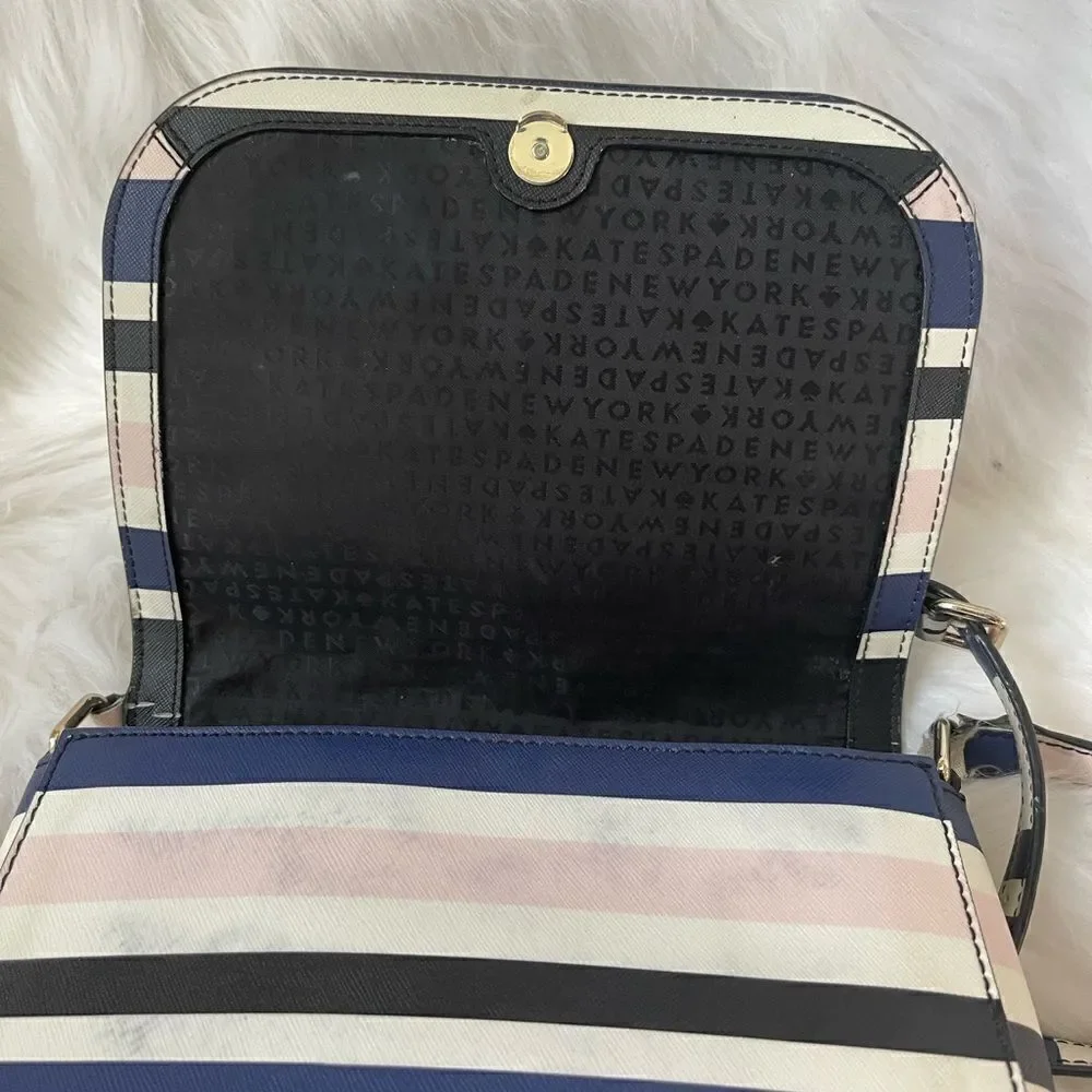 Kate Spade New York tricolor stripes Beige light pink & Navy blue cross body bag